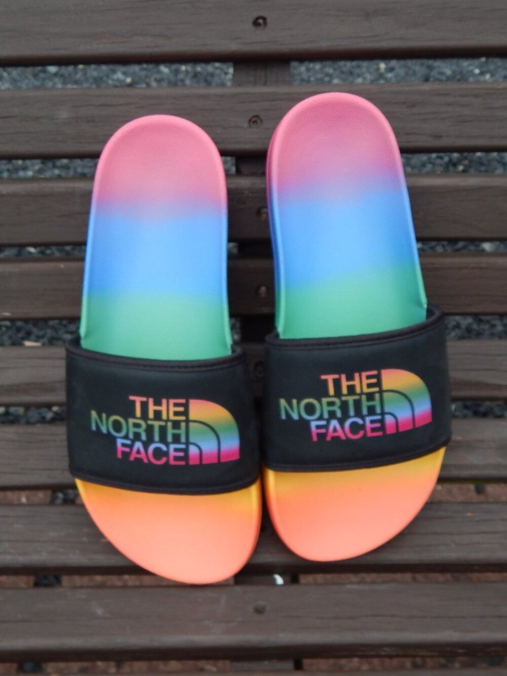 The North Face Base Camp III Slide Sandal PRIDE GRADIENT/ BLACK Womens Size 9